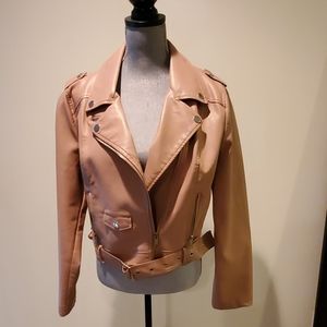 SOLD- Blush Pink Faux Vegan Leather Moto Jacket